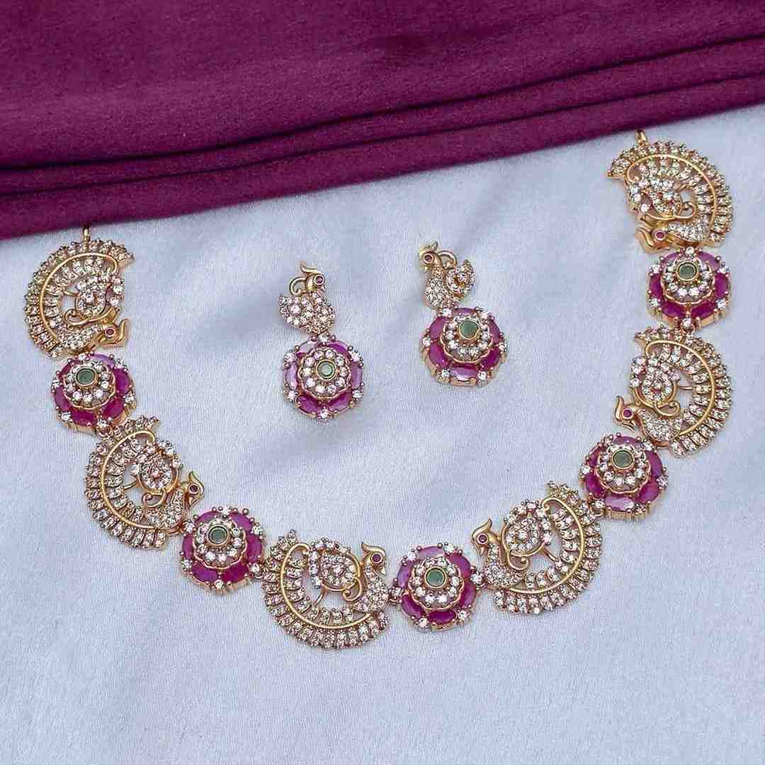 Premium Ad stone Ruby & Green Peacock Necklace N0043-CJ93