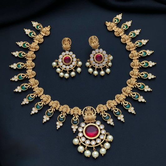 Premium  Quality Traditional Ganesh Necklace designed with Emerald Stone and Ruby stones N0122-CJ101