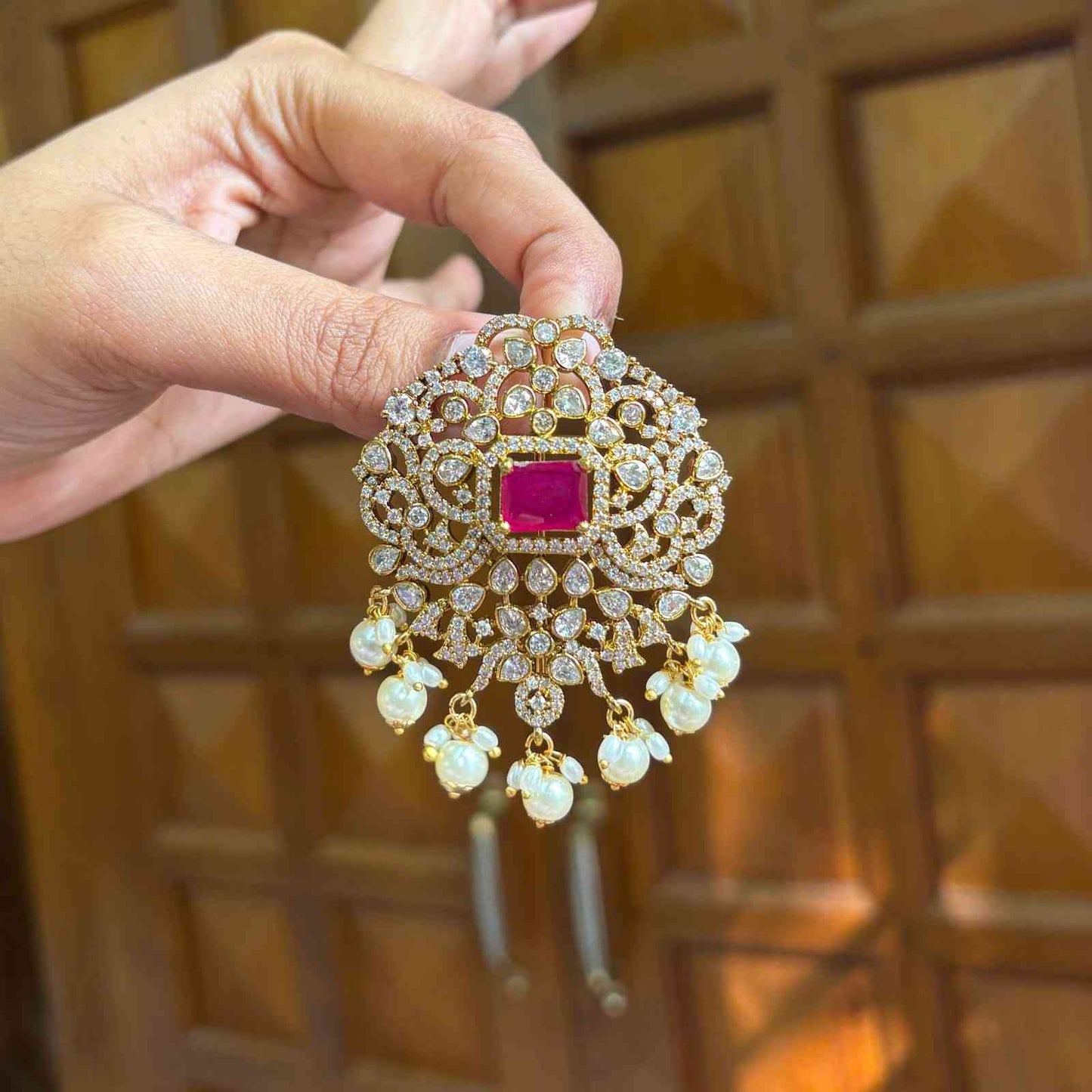 Premium Quality AD White Stone Hair Jewel With Ruby Red Color Stone HA0019-CS54