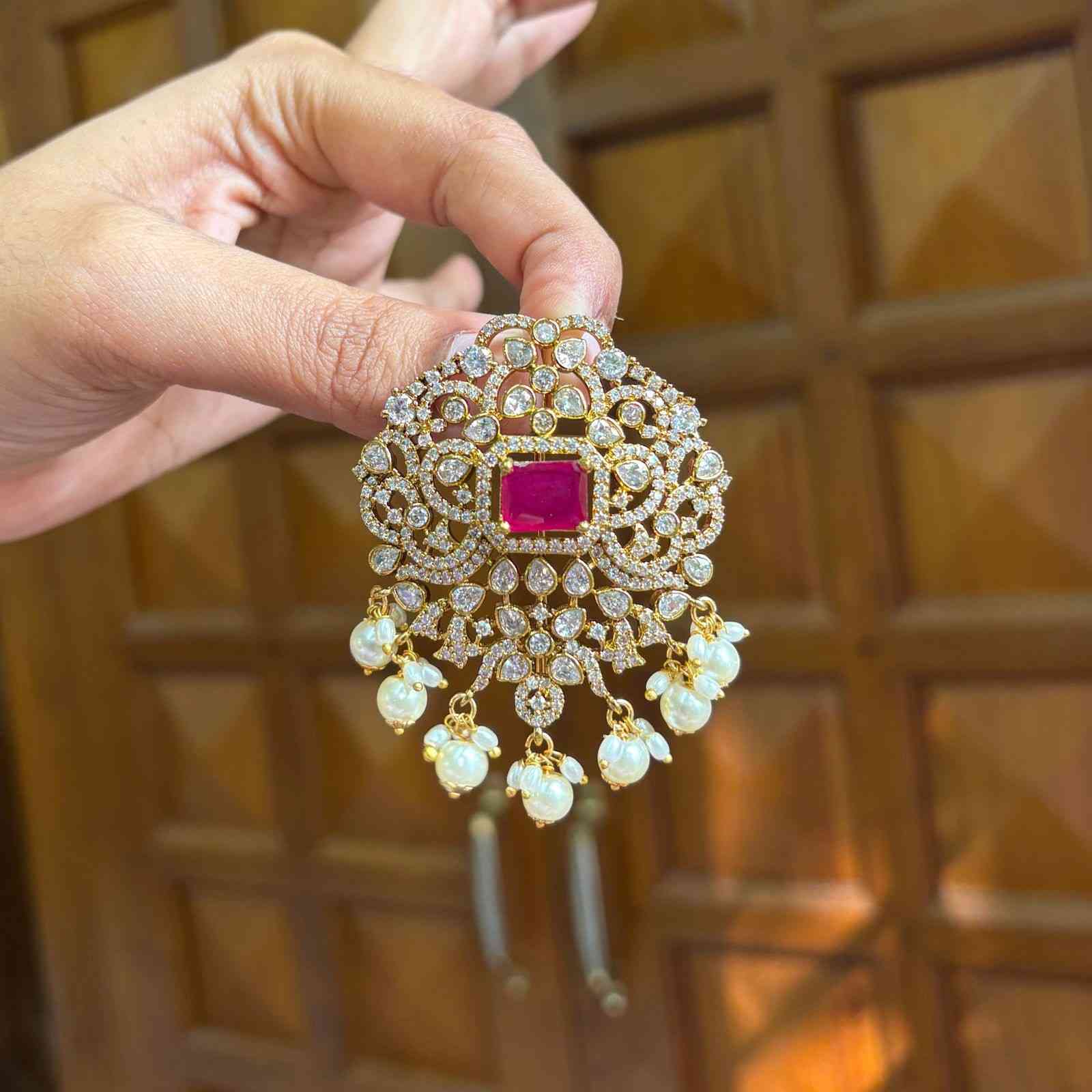 Premium Quality AD White Stone Hair Jewel With Ruby Red Color Stone HA0019-CS54