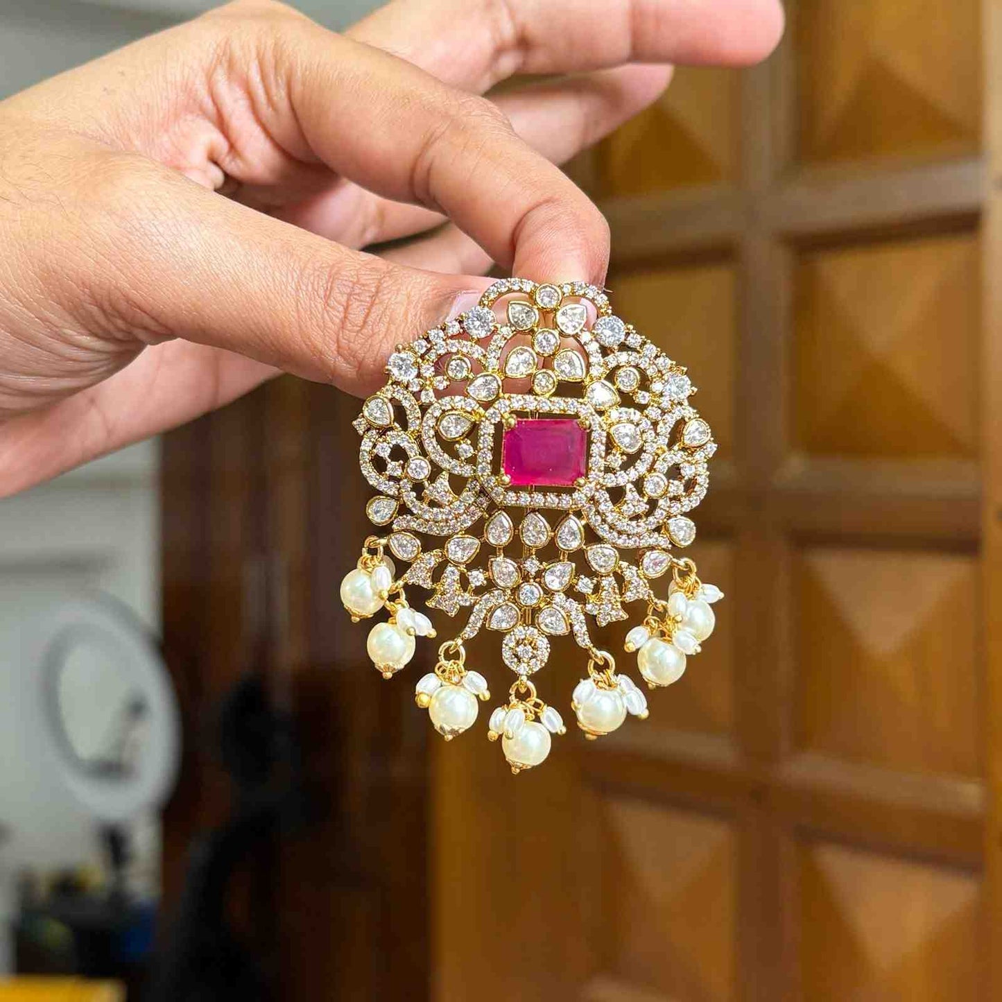 Premium Quality AD White Stone Hair Jewel With Ruby Red Color Stone HA0019-CS54