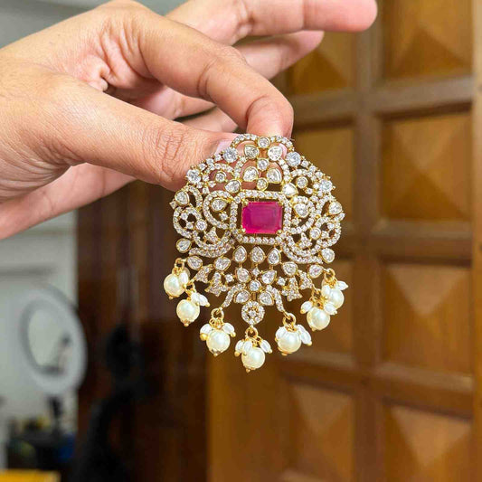 Premium Quality AD White Stone Hair Jewel With Ruby Red Color Stone HA0019-CS54