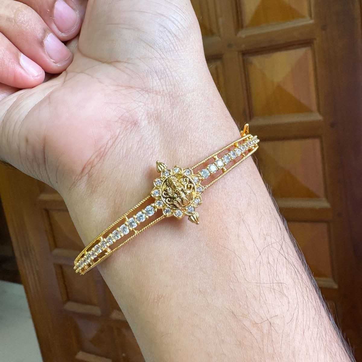 K0013 Premium Quality AD white Stone Openable Bangle Lakshmi Pattern kada Bangle