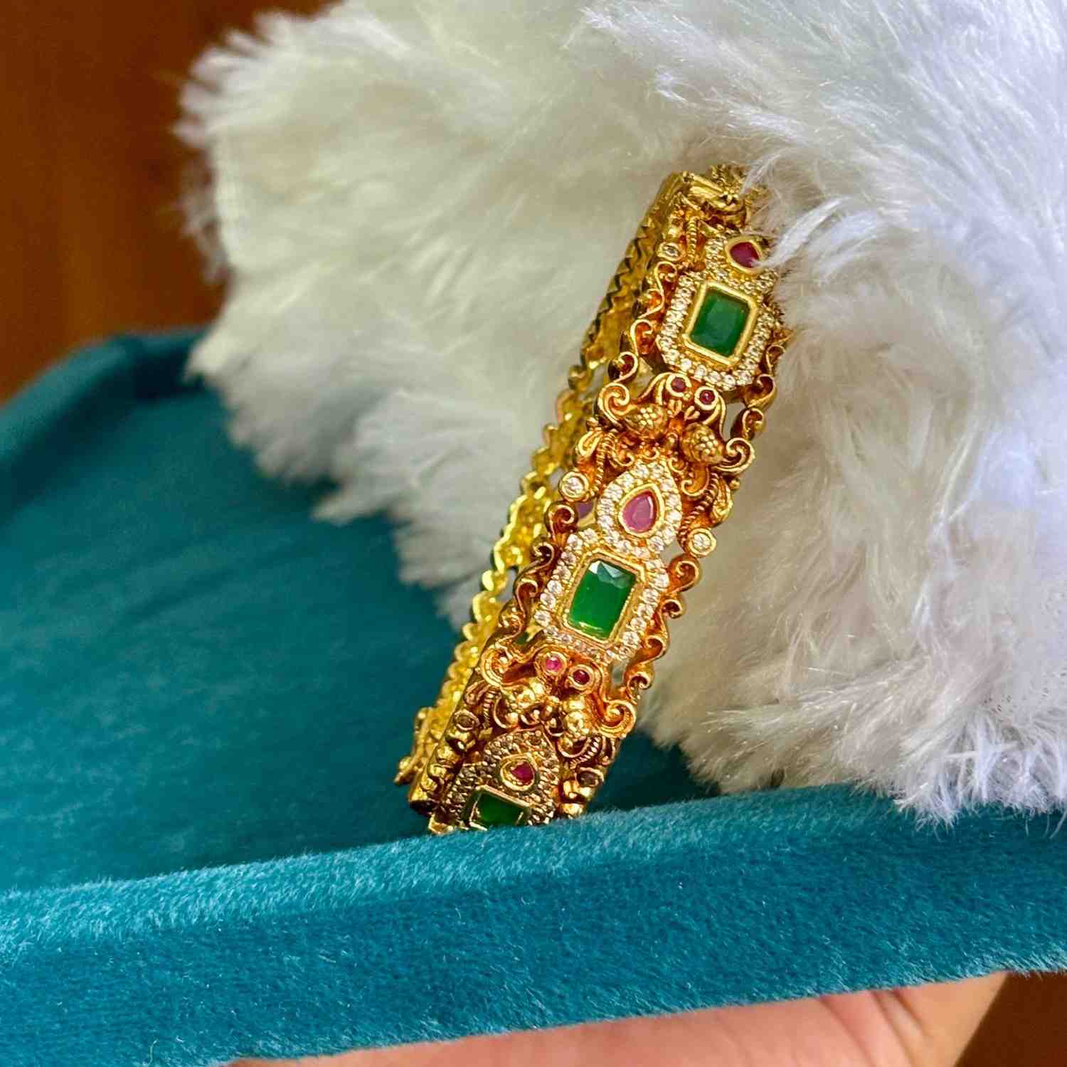 Premium Quality AD  Stone Single Openable Bangle Peacock Floral with Ruby Emerald Stone Pattern kada Bangle K0014-CS80