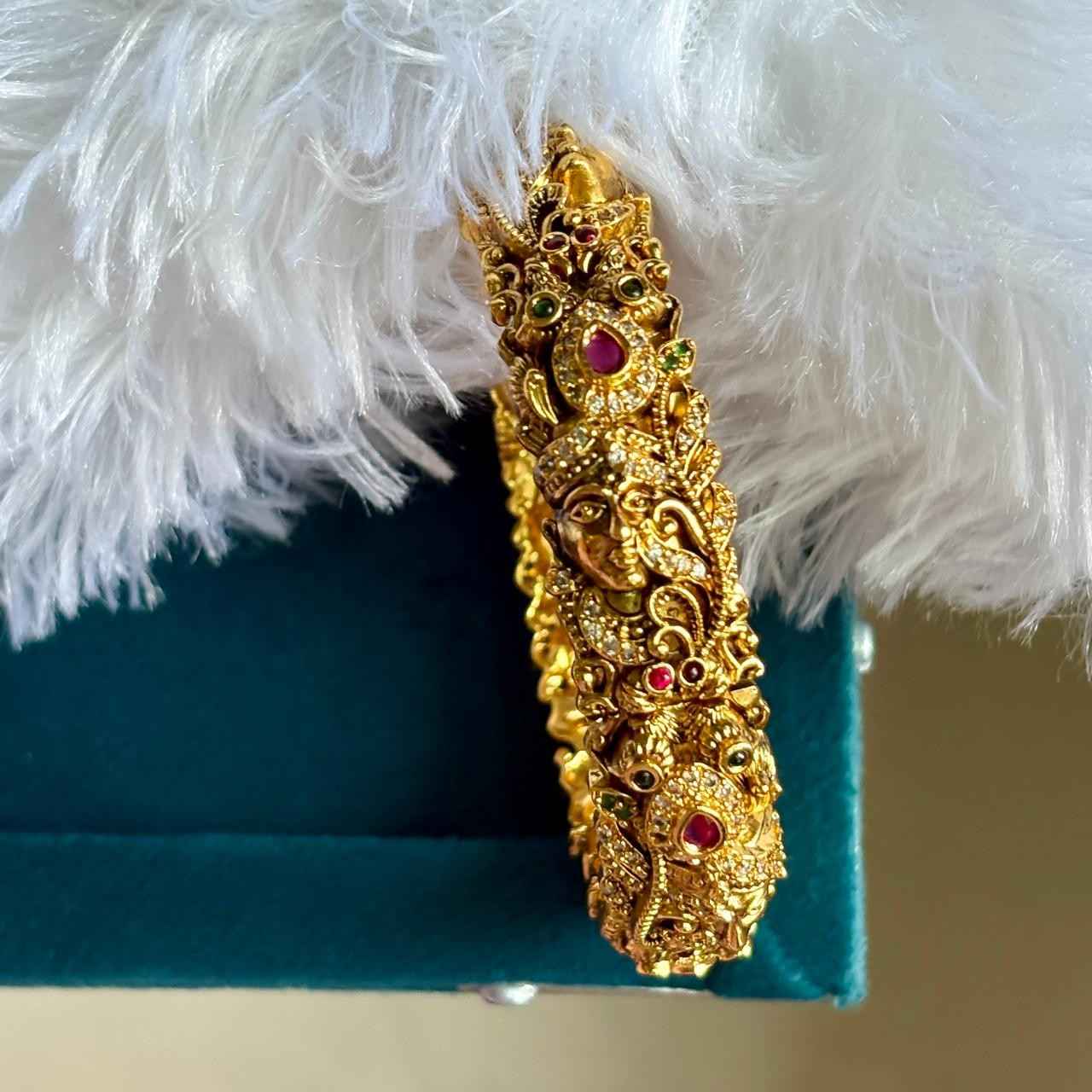 Premium Quality Single Openable Bangle  Floral  Pattern with Ruby Emerald Stone Pattern kada Bangle K0015-CS62