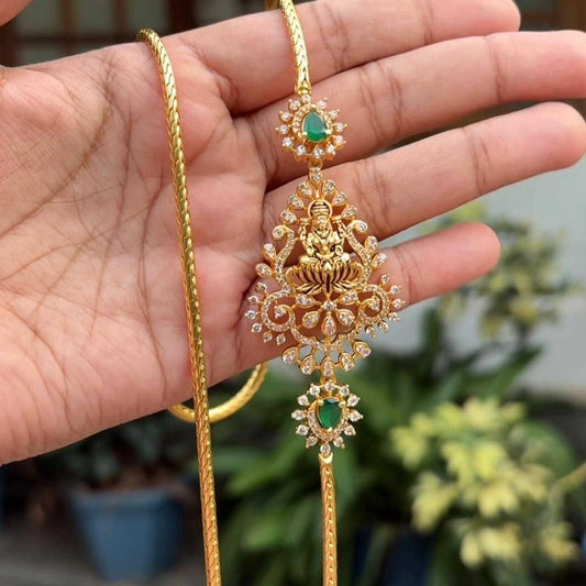 Premium Quality Lakshmi 26 inch Mogappu Chain With Emerald Chain and AD DIAMONDS H0028-CS54