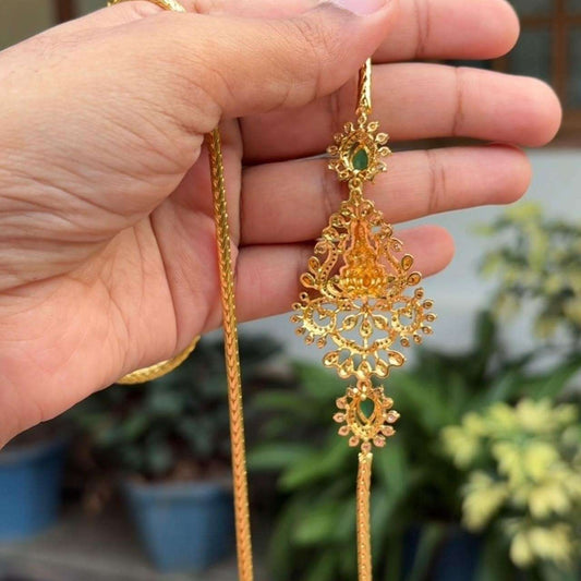Premium Quality Lakshmi 26 inch Mogappu Chain With Emerald Chain and AD DIAMONDS H0028-CS54