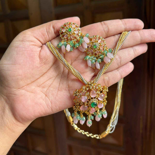 Premium Quality Italian Chain Necklace with Pastel pink Sea blue Pendent Necklace N0133-CR110