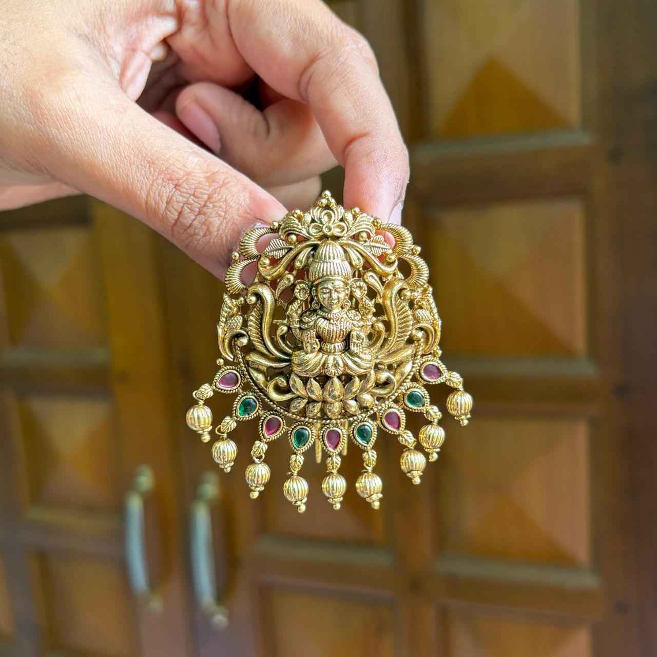 Premium quality hair accessories Lakshmi and floral design with kemp stones HA0030-NJ45