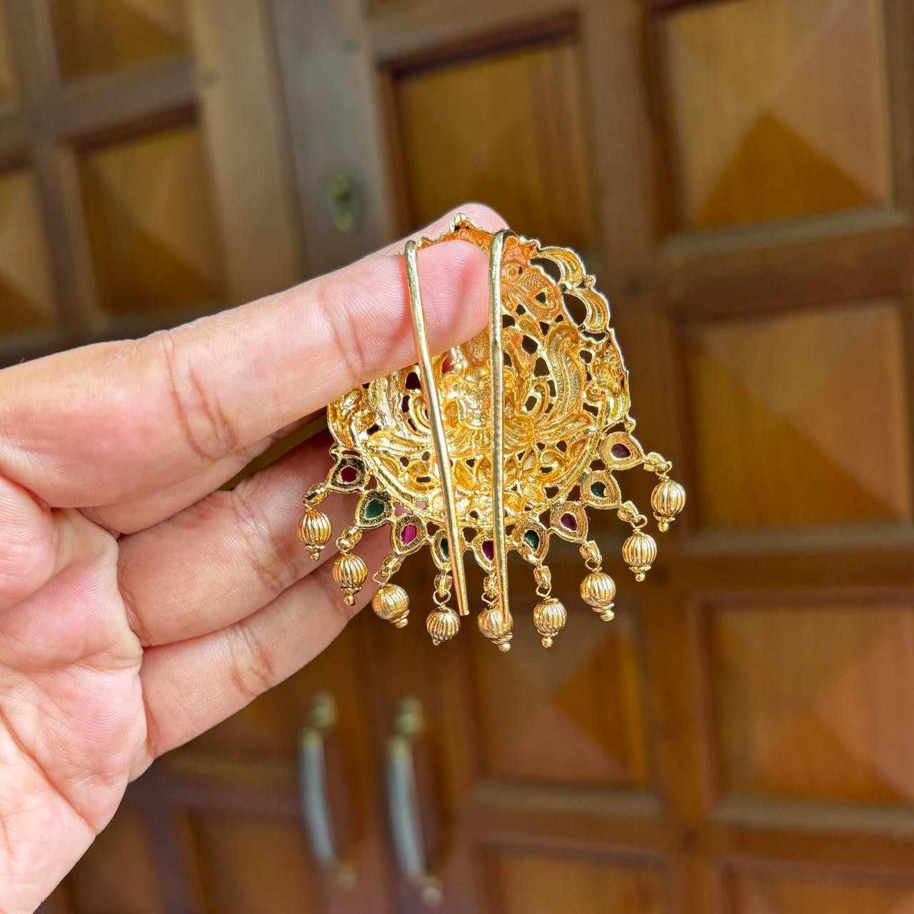 Premium quality hair accessories Lakshmi and floral design with kemp stones HA0030-NJ45