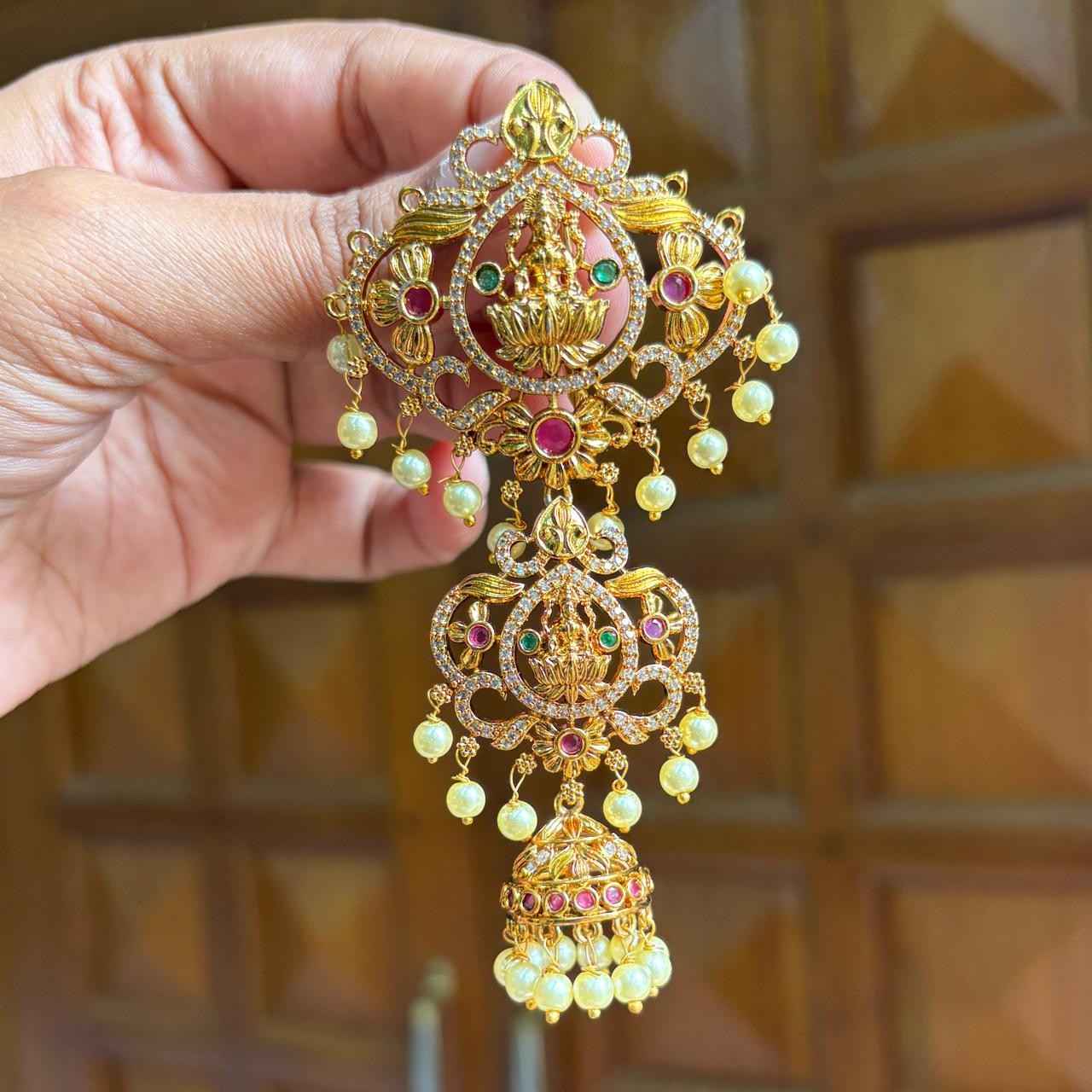 Premium quality hair accessories Lakshmi and floral design with kemp stones HA031-NJ34