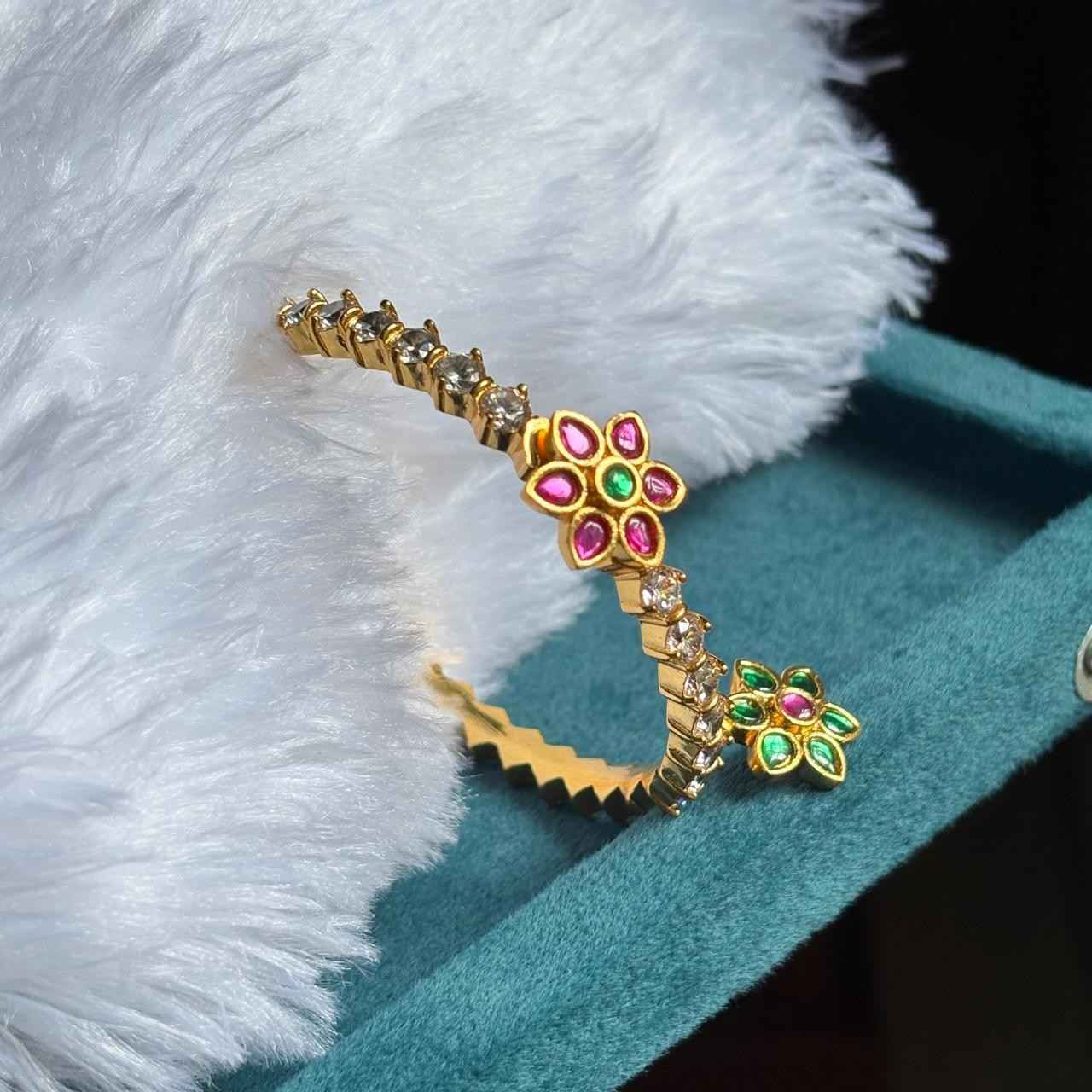 Premium Quality 2 in 1 Openable kada Bangle with Polka Diamonds this comes with 2 kemp stone Screw flowers K0016-CV90
