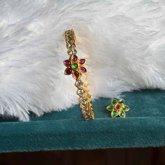 Premium Quality 2 in 1 Openable kada Bangle with Polka Diamonds this comes with 2 kemp stone Screw flowers K0016-CV90