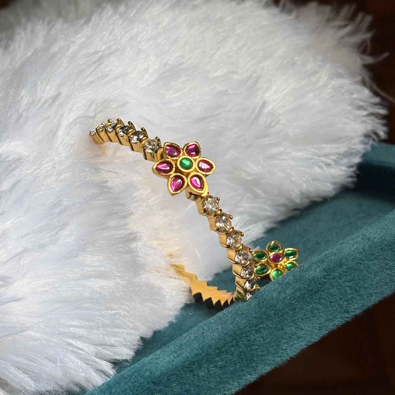 Premium Quality 2 in 1 Openable kada Bangle with Polka Diamonds this comes with 2 kemp stone Screw flowers K0016-CV90