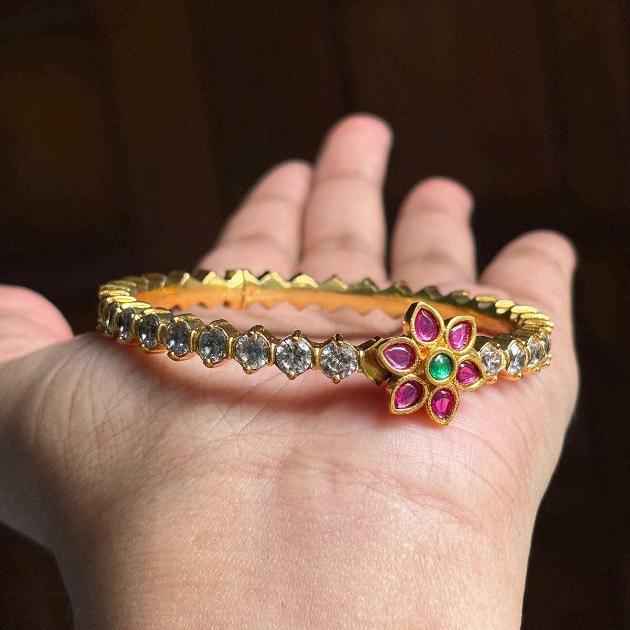 Premium Quality 2 in 1 Openable kada Bangle with Polka Diamonds this comes with 2 kemp stone Screw flowers K0016-CV90