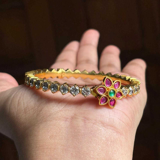 Premium Quality 2 in 1 Openable kada Bangle with Polka Diamonds this comes with 2 kemp stone Screw flowers K0016-CV90