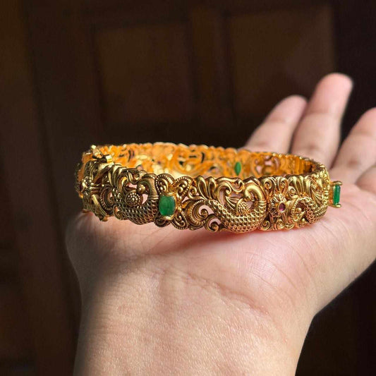 Premium Quality Peacock Openable kada Single Bangle designed with Emerald green stone K0017-CV90