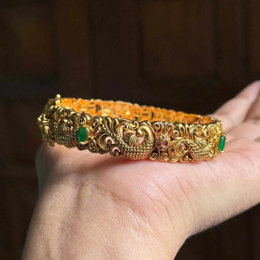 Premium Quality Peacock Openable kada Single Bangle designed with Emerald green stone K0017-CV90