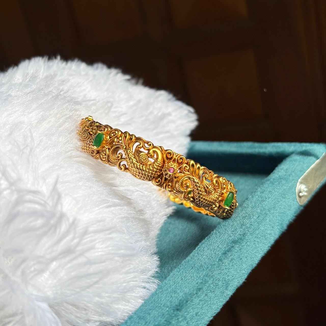 Premium Quality Peacock Openable kada Single Bangle designed with Emerald green stone K0017-CV90
