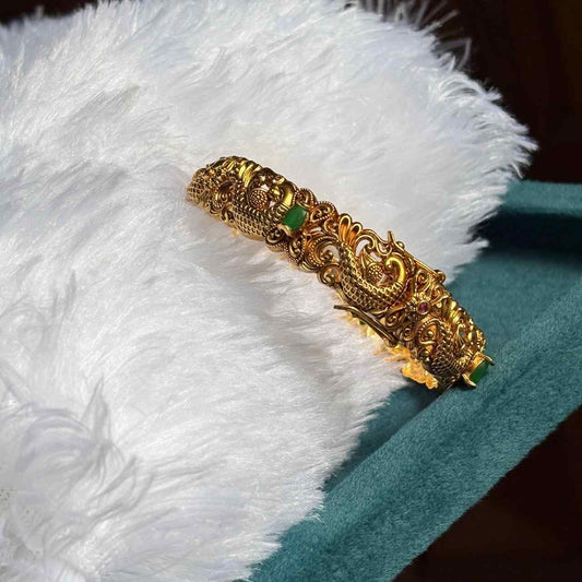 Premium Quality Peacock Openable kada Single Bangle designed with Emerald green stone K0017-CV90