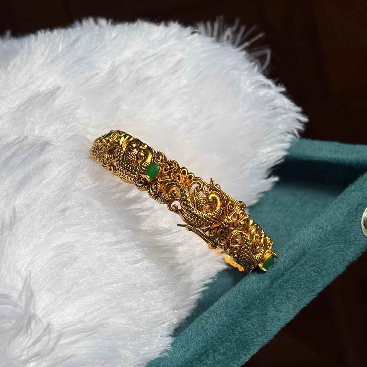 Premium Quality Peacock Openable kada Single Bangle designed with Emerald green stone K0017-CV90