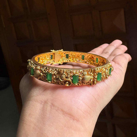 Premium Quality Peacock Openable kada Single Bangle designed with Emerald green stone K0018-CV45