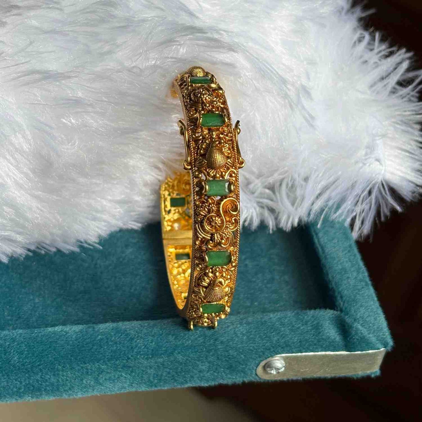 Premium Quality Peacock Openable kada Single Bangle designed with Emerald green stone K0018-CV45