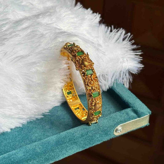 Premium Quality Peacock Openable kada Single Bangle designed with Emerald green stone K0018-CV45