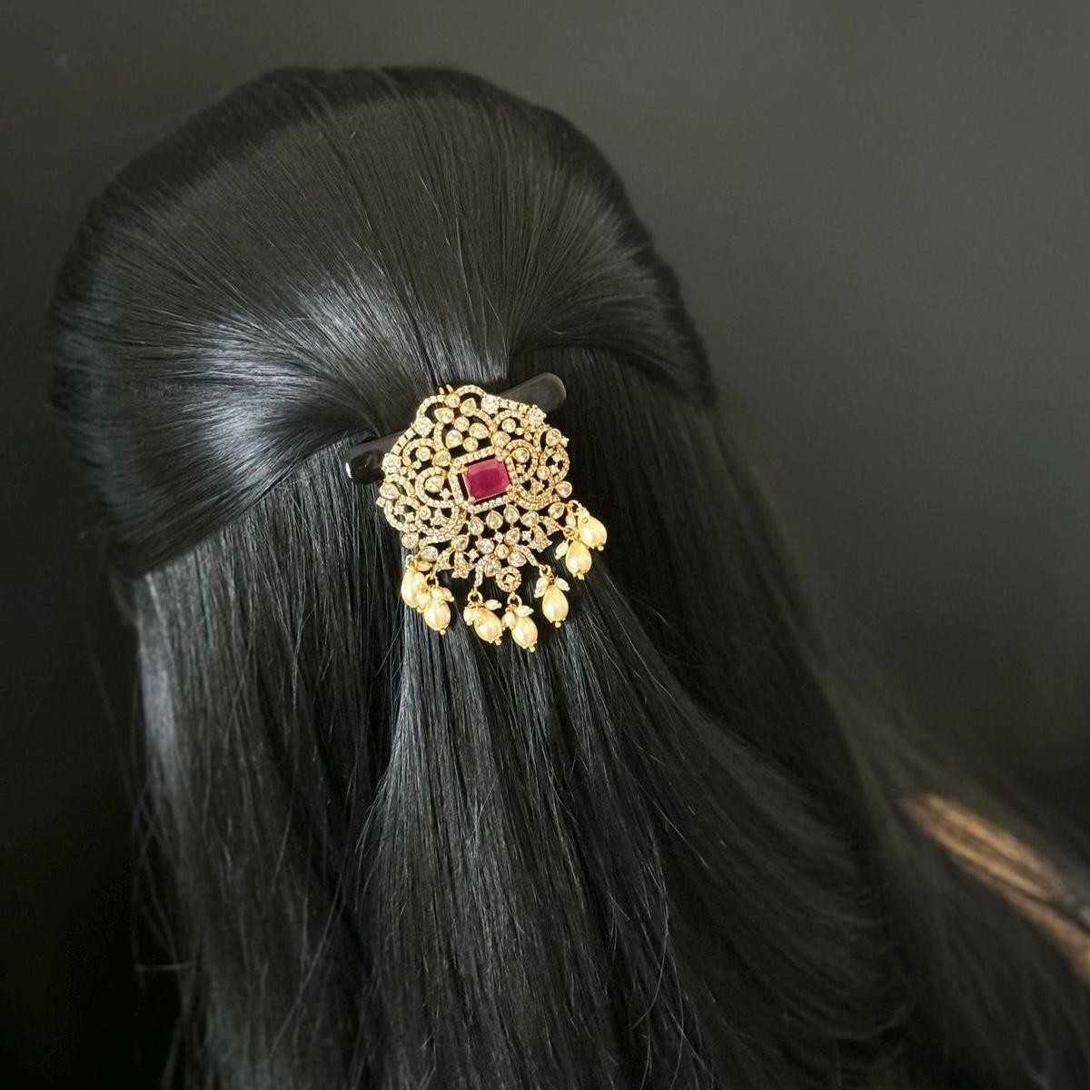 Premium Quality AD White Stone Hair Jewel With Ruby Red Color Stone HA0019-CS54