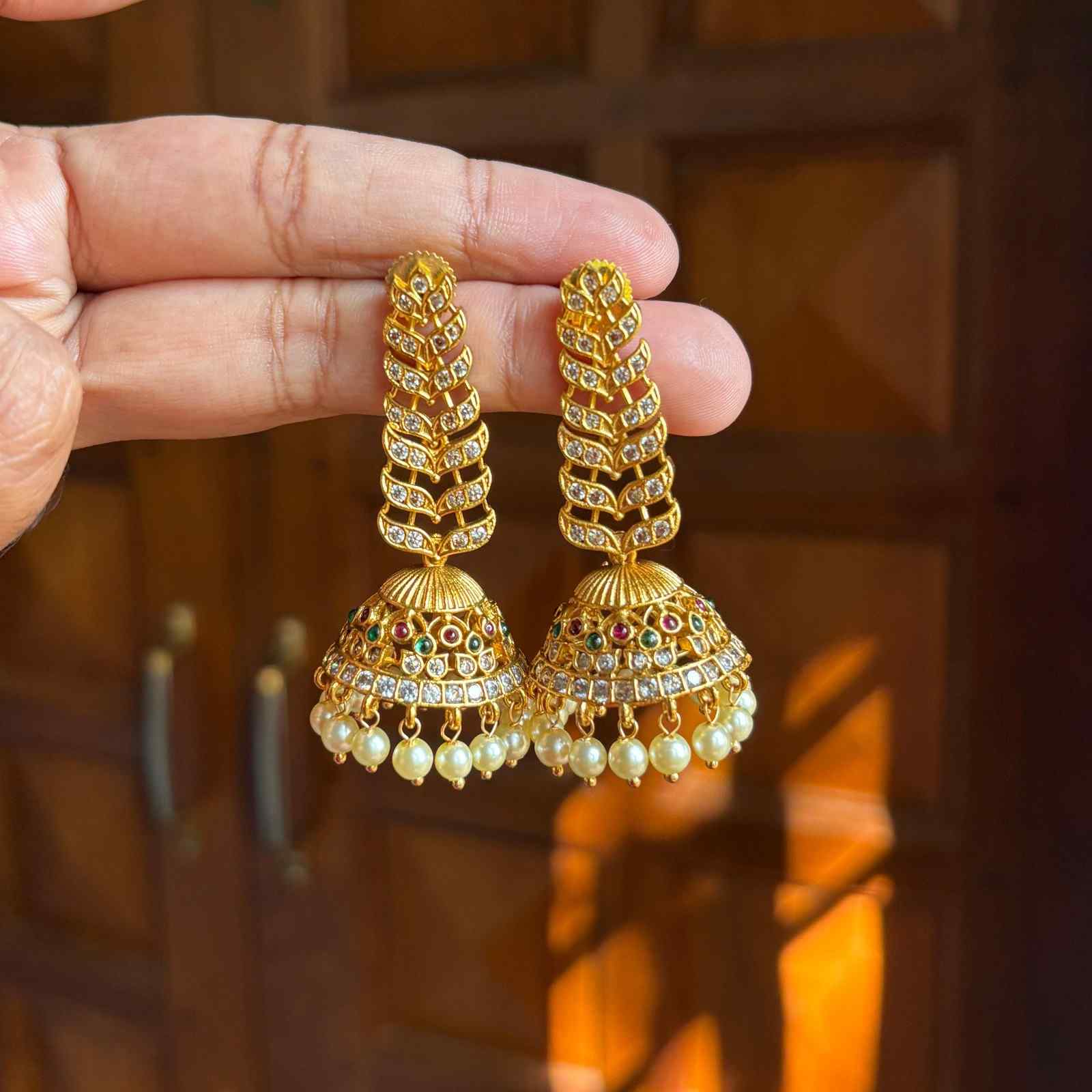 J0058 Floral Jhumka designed with Pearl hanging