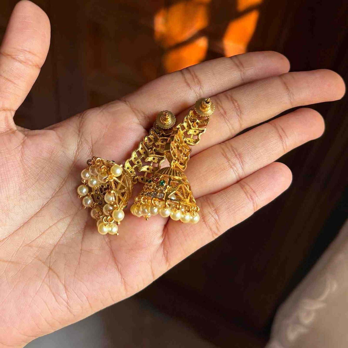 Premium Quality Floral Jhumka designed with Pearl hanging J0058-CR38