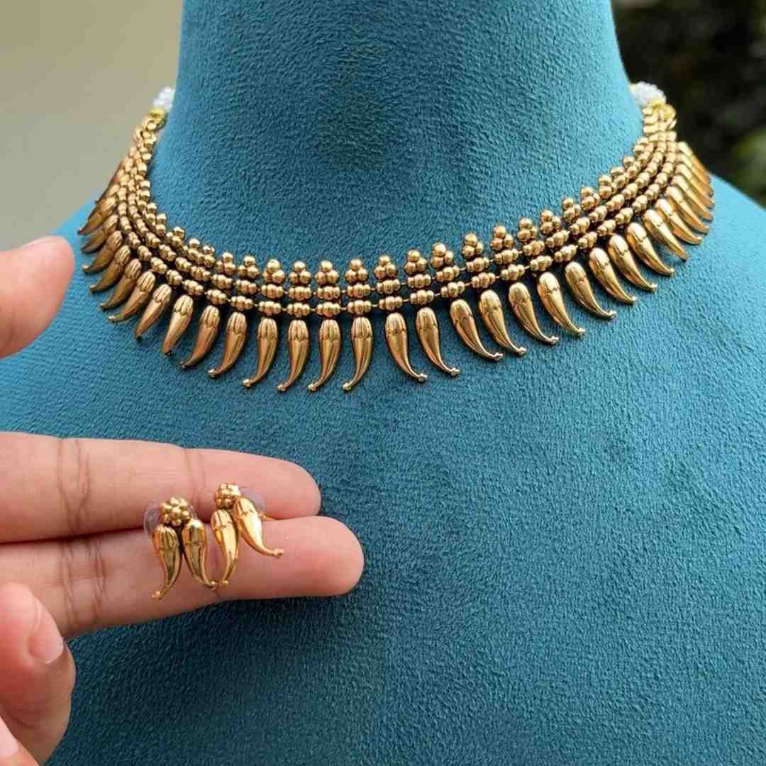 Premium Quality Traditional Antique Finish Mulla Poov Necklace With earring N0144-CJ48