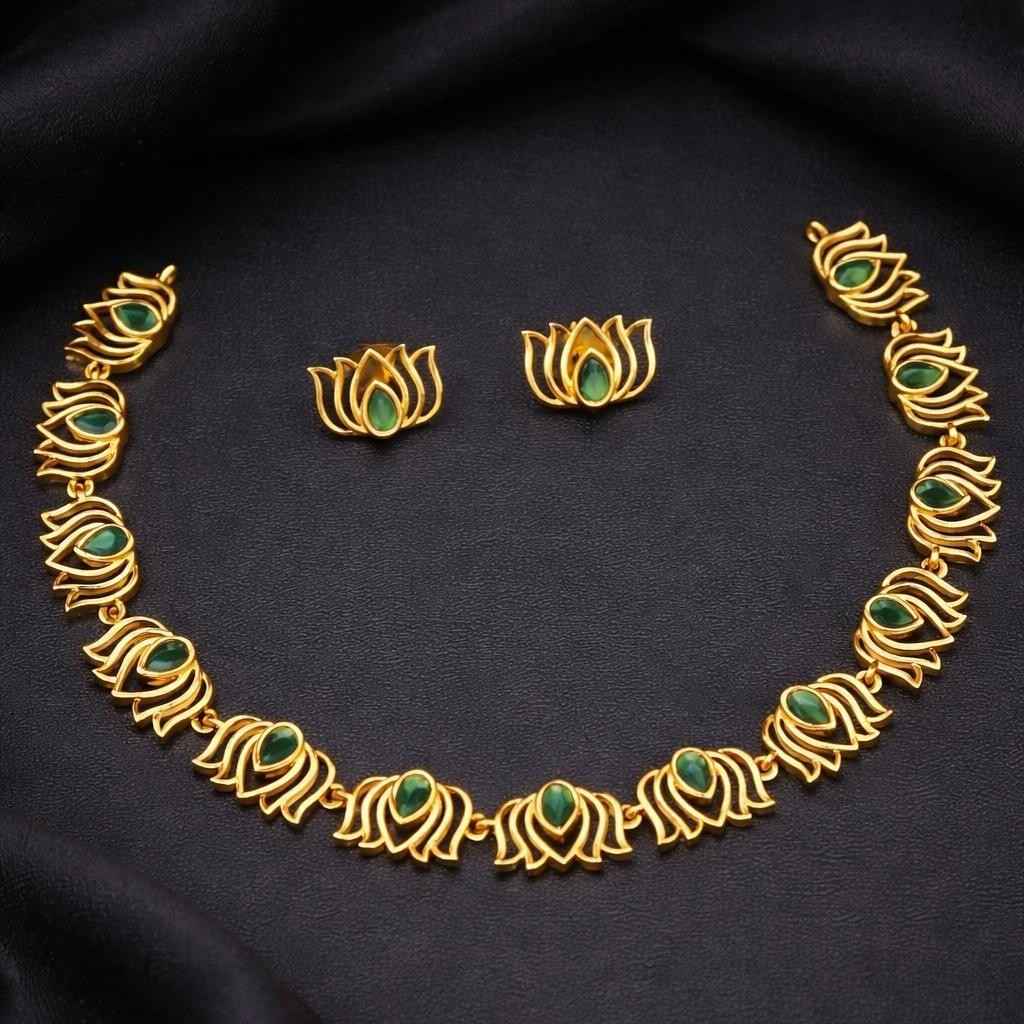 Lotus Necklace Emerald Green Stone N0039-CJ25