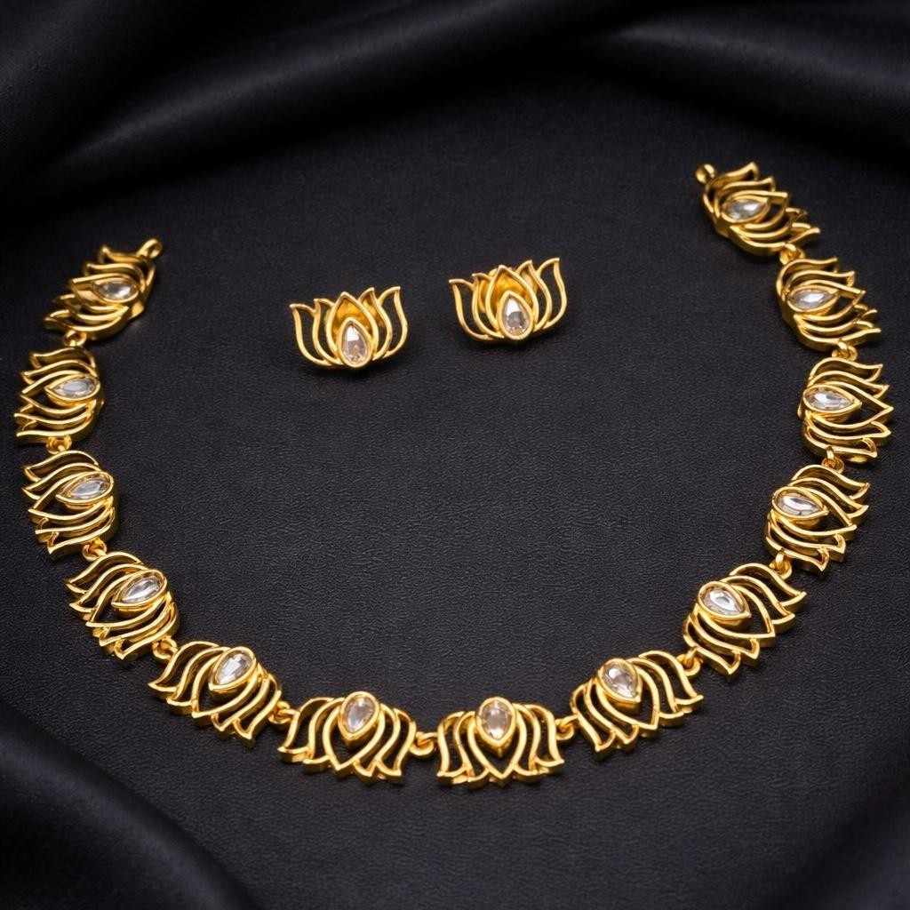 Lotus Necklace White Stone N0038-CJ25