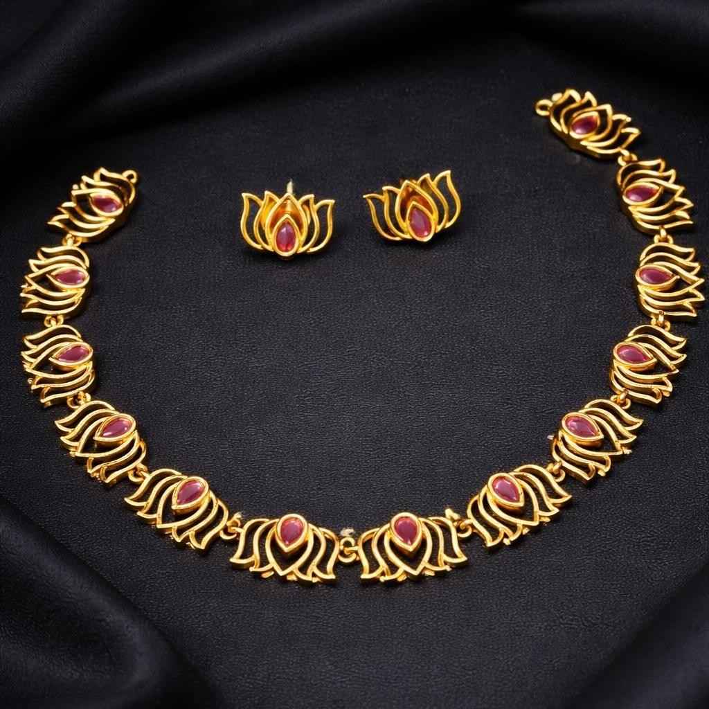 Lotus Necklace Ruby Red Stone N0037-CJ25