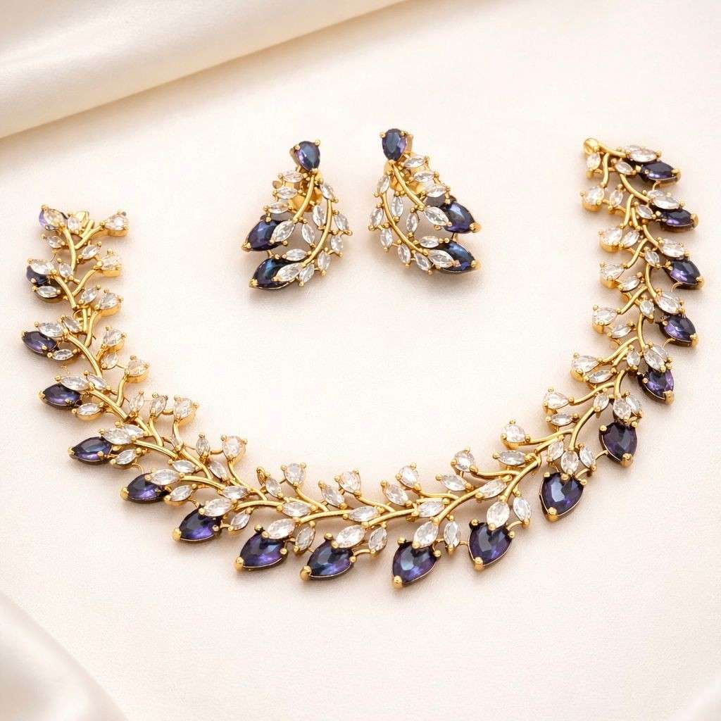 AD White & Sapphire Stone Necklace N0026-CJ64