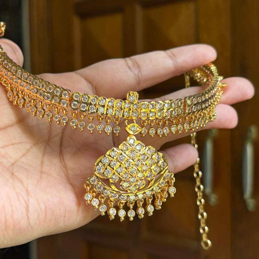 Premium Micro Plated 80's Attigai Necklace With 1s grade American Diamonds only necklace N0141-CR75