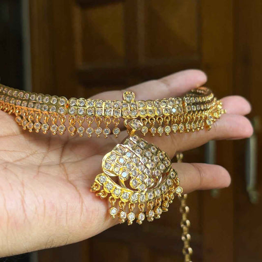 Premium Micro Plated 80's Attigai Necklace With 1s grade American Diamonds only necklace N0141-CR75