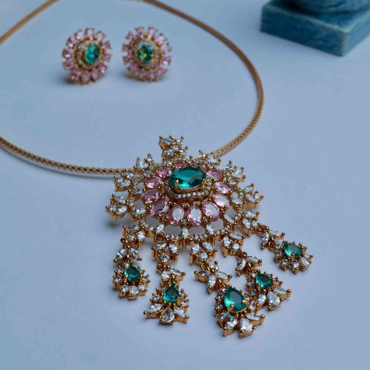 Premium Quality Italian Chain Necklace with Floral Pendent Designed with 1st quality Pastel Stones N0143-CV150