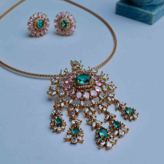 Premium Quality Italian Chain Necklace with Floral Pendent Designed with 1st quality Pastel Stones N0143-CV150