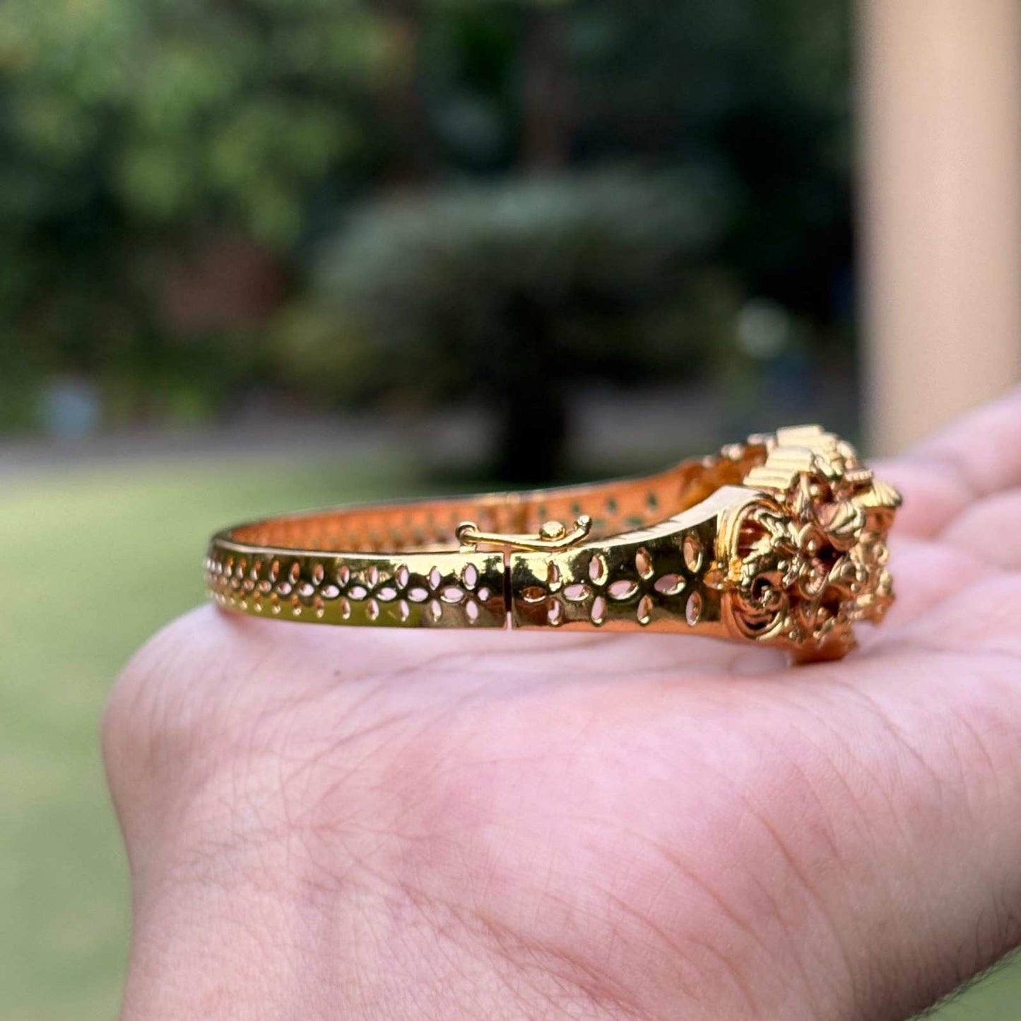 Premium Quality Temple collection Openable Kada Type Bangle Designs' with Lakshmi & Peacock  K0008-CI45