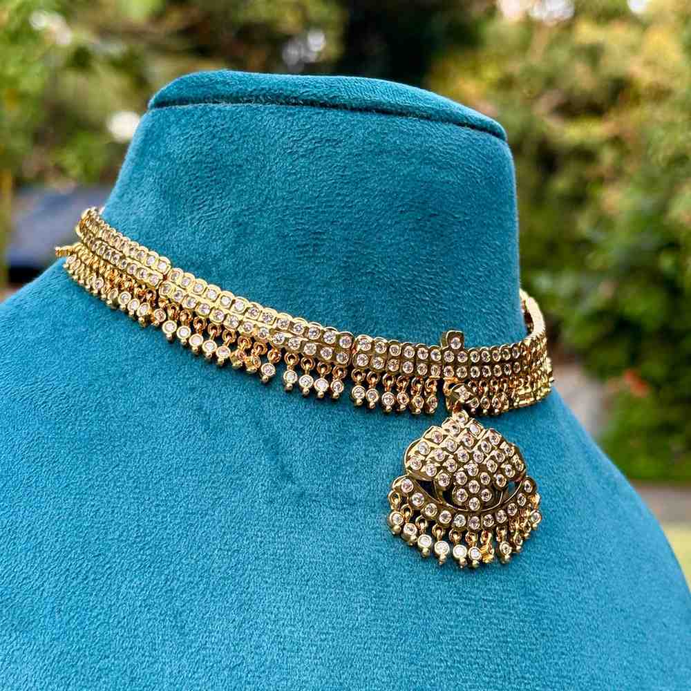 Premium Micro Plated 80's Attigai Necklace With 1s grade American Diamonds only necklace N0141-CR75