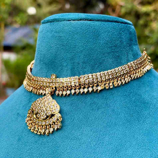 Premium Micro Plated 80's Attigai Necklace With 1s grade American Diamonds only necklace N0141-CR75