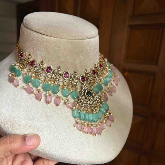 Premium Quality Stone Necklace Statement piece Parrot Motif on it unique design with Pastel Bead Hanging N0151-CS120