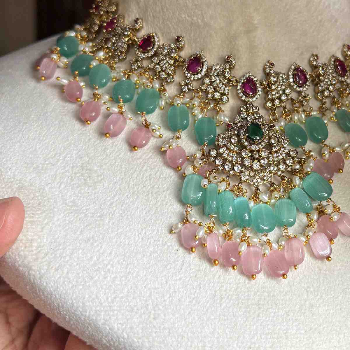 Premium Quality Stone Necklace Statement piece Parrot Motif on it unique design with Pastel Bead Hanging N0151-CS120