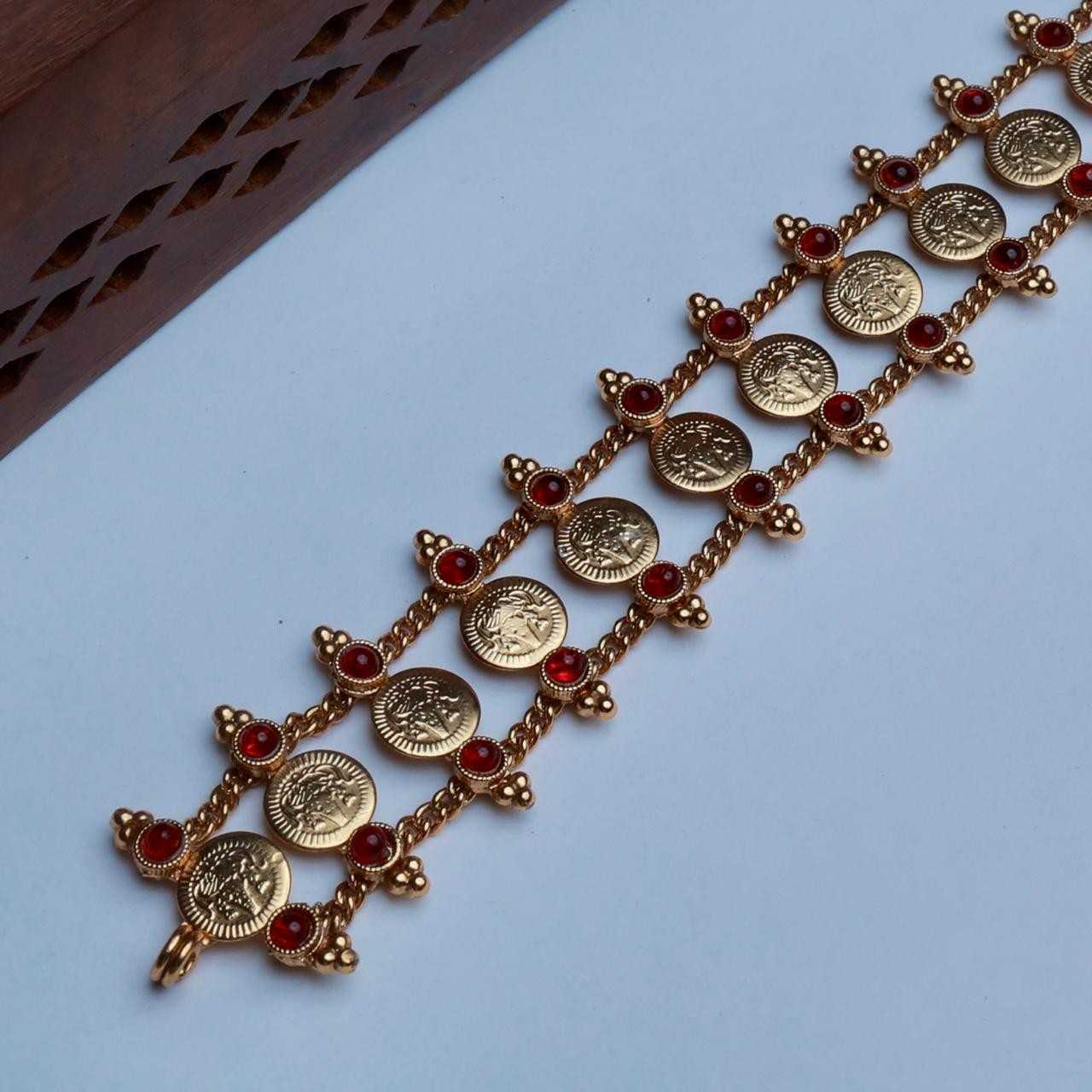 Premium Look Mate finish  Red Stone With Lakshmi Coin Pattern Chocker with Matching earrings N0146-CJ23