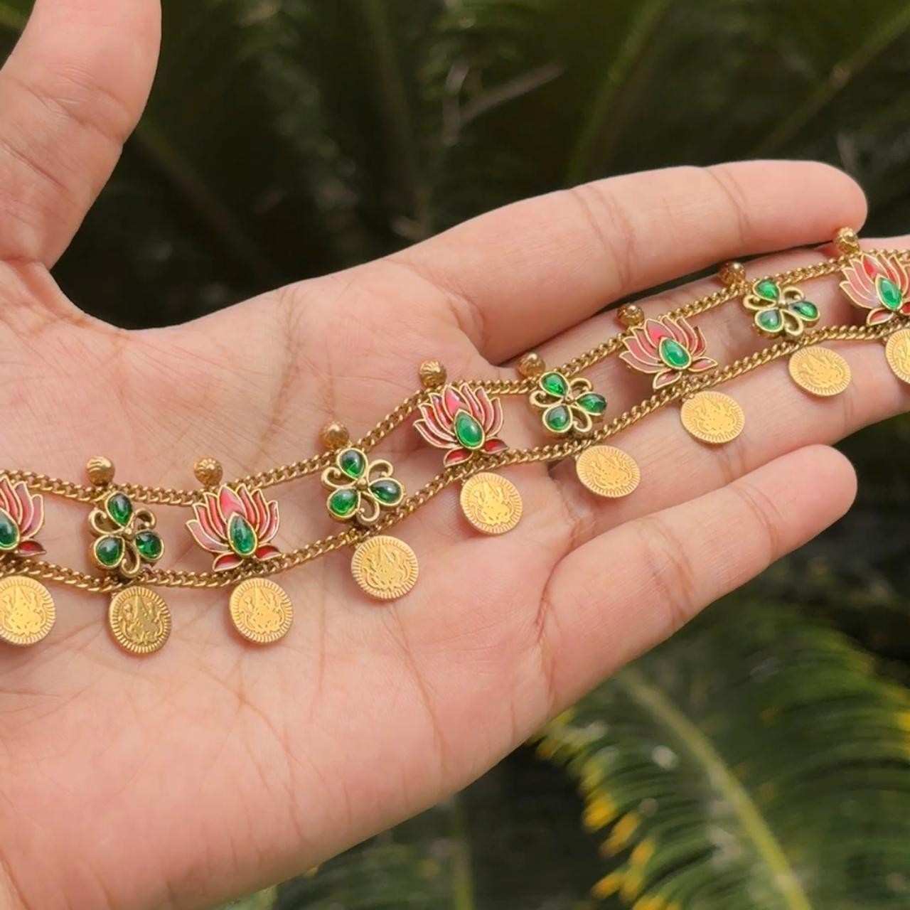 Premium Quality Lotus Enamel Chocker with coin design with Matching earrings N0150-CJ26