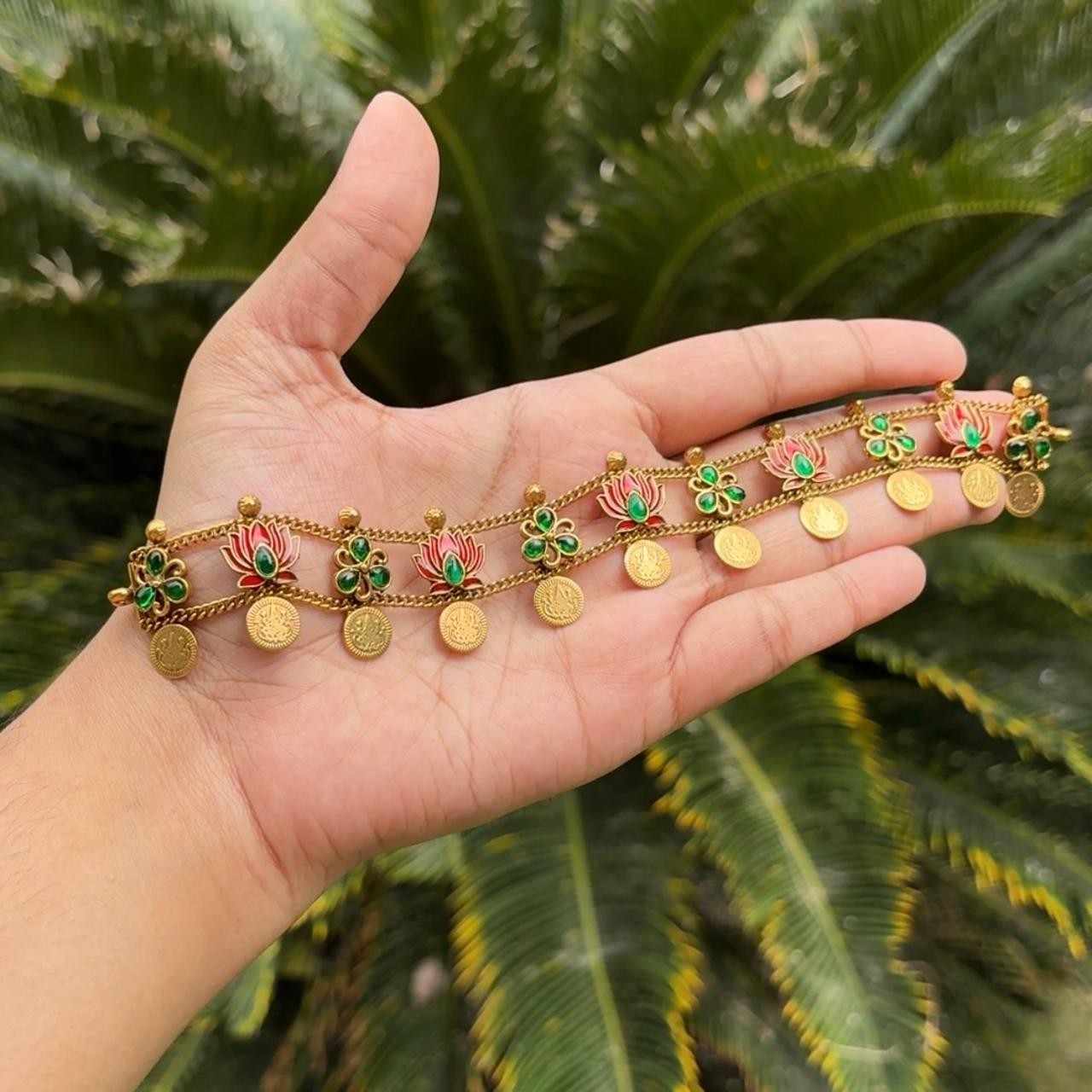 Premium Quality Lotus Enamel Chocker with coin design with Matching earrings N0150-CJ26