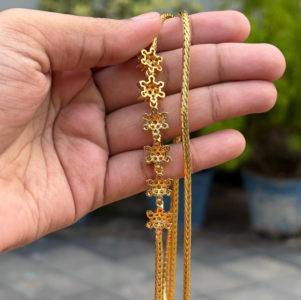 Premium Quality AD Floral 28 inch Mogappu Chain With AD DIAMONDS  H0040-CS54