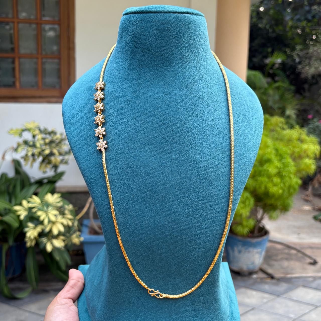 Premium Quality AD Floral 28 inch Mogappu Chain With AD DIAMONDS  H0040-CS54